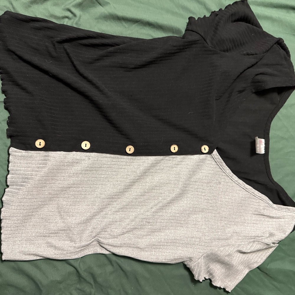 Black and Gray Button-Accent Women's Top